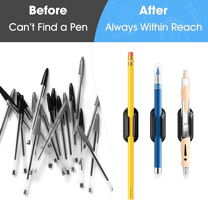 VZZNN 20 PCS Adhesive Pencil Holders, Silicone Marker Organizer for Desk, Notebook, Wall or Clipboard, Reusable Teacher Supplies for Classroom, Office, School Accessories (Black)