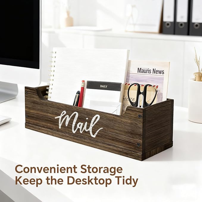 White Wooden Mail Organizer Countertop (Brown + White)
