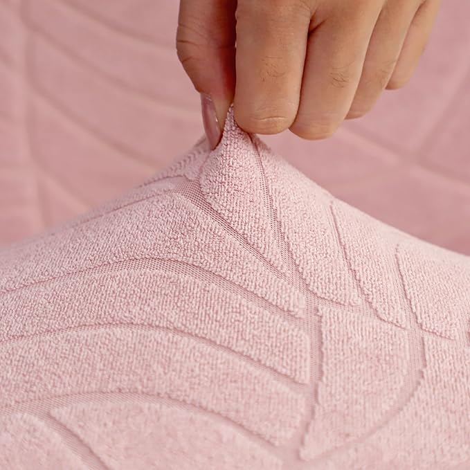 Criss Cross Desk Chair Cover Pink Jacquard Leaf Stretch Armless Vanity Chair Slipcover 1 Piece Water-Resistant Washable