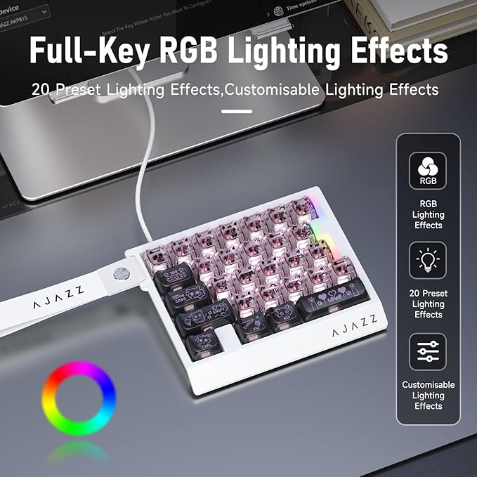 AJAZZ AK029 Wired One Handed Gaming Keyboard,Magnetic Switch, Adjustable Trigger Force, 8KHz Polling, 29 Keys Rapid Fast Mechanical Keyboard, RGB Backlight, SOCD & DKS, Aluminum Plate