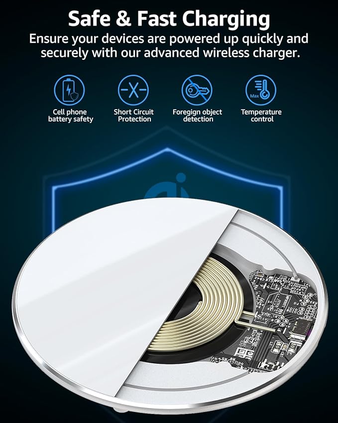 TOZO W1 New Anti-Slip Aircraft-Grade Aluminum Wireless Charger 15W Max Fast Wireless Charging Pad Compatible with iPhone 17/17 Pro/17 Pro Max/Air/16/15/14/SE Series, Samsung Galaxy S25/S24/S23, Silver