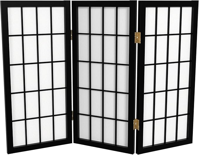 2 ft. Short Desktop Window Pane Shoji Screen - Black - 3 Panels
