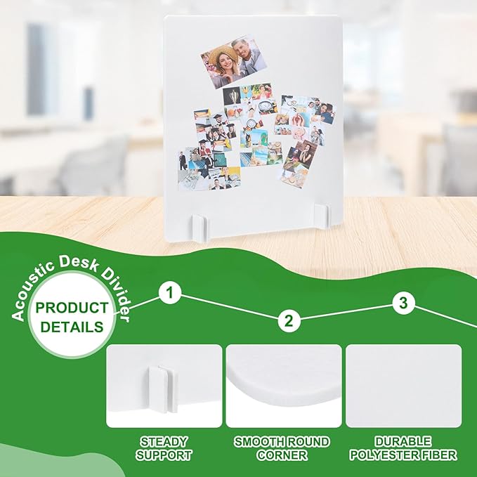 PATIKIL Desk Dividers 24" x 24", 4 Pack Desk Privacy Panel Freestanding Noise Reducing Partition Acoustic Panel with 4Pcs Support Feet for Testing Office Home Library, Pure White Style B