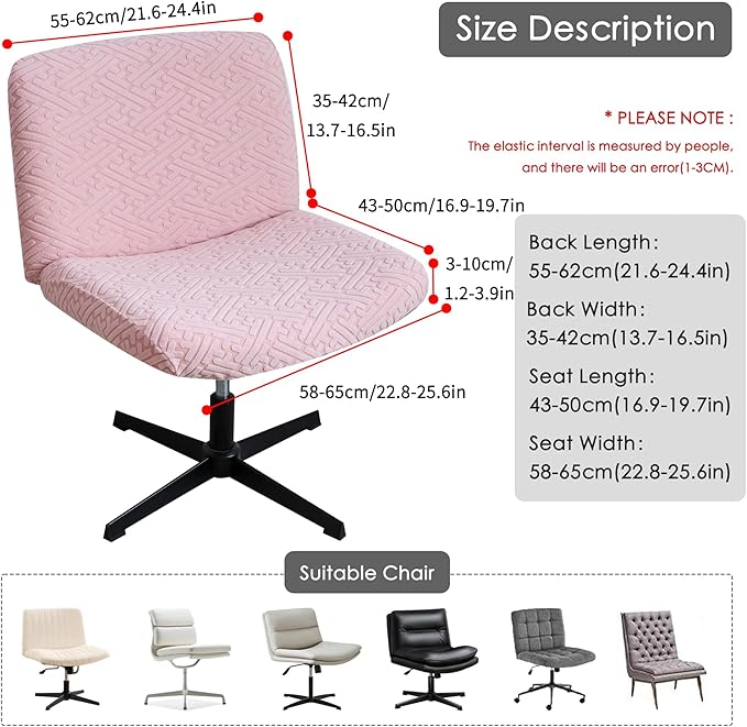Criss Cross Chair Cover Pink Stretch Armless Vanity Chair Slipcover 1 Piece Mid-Back Wide Office Crisscross Chair Cover Washable
