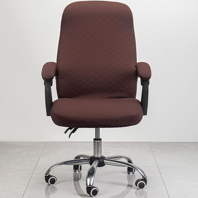 Melaluxe Office Chair Cover with Armrest Covers， Universal Stretch Desk Chair Cover, Computer Chair Slipcovers (Size: L) - Dark Coffee