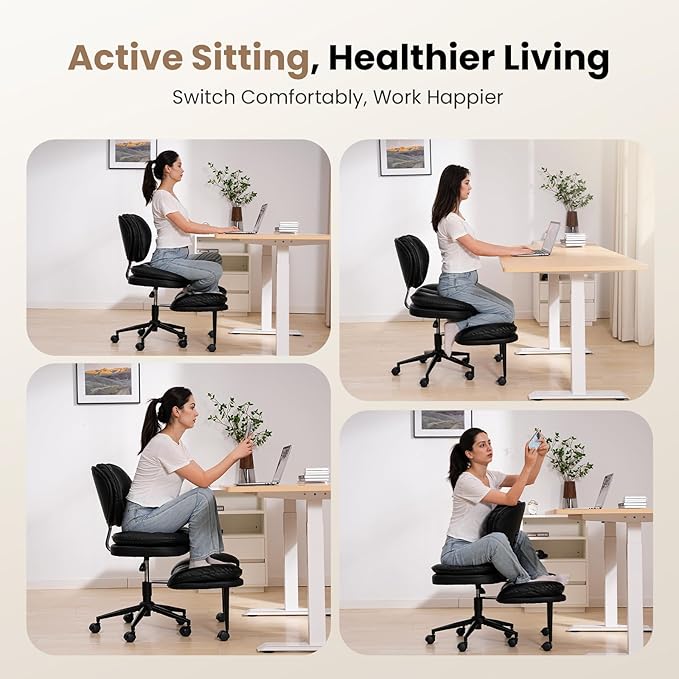 HOMRELEXA Extra-Wide & Tall Cross-Legged Office Chair – Deeply-Padded Cloud Seat, Ergonomic Back Support, Adjustable Height for ADHD & Meditation, Black