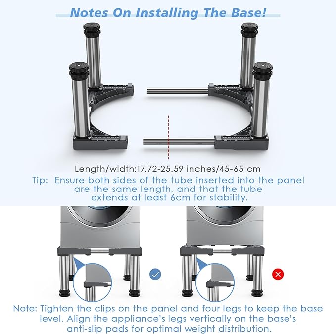 Mini Fridge Stand with 4 Strong Feet Washing Machine Stand Base 9.8"-11" Height Adjustable Universal Stand Base for Portable Refrigerator Dryer Stand Laundry Pedestal for 17.7"-25.6" Appliance, Gray