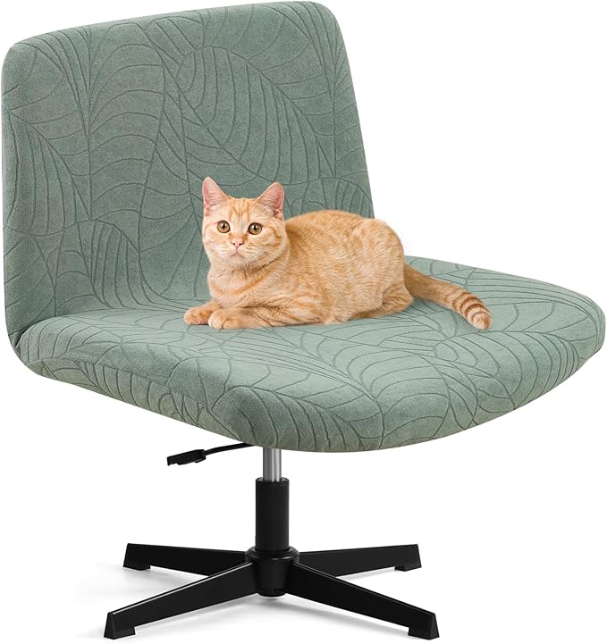Fuloon Criss Cross Chair Cover, Waterproof, Stretchable, Solid Jacquard, Suited for Armless/Office/Desk/Mid Back Wide Seat/Computer/Task/Vanity/Accent Chair (Leaves -Shaped Jacquard, Green)