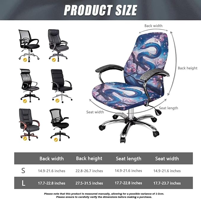 Talayituse Snake Cherry Blossom Print Office Chair Covers, Stretch Computer Chair Cover Universal Boss Chairs Covers Modern Simplism Style High Back Chairs Slipcover, Small