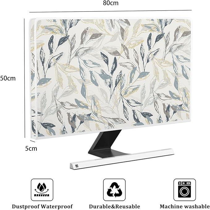 Bohemian Floral Screen TV Covers 32 Inch Artistical Boho Botanical Decorative Water Proof Television Covers for Desktop PC Protector Full Body Cover for TV Screen Decorations