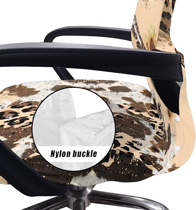 Talayituse Butterfly Sunflower Leopard Cow Print Office Chair Covers, Stretch Computer Chair Cover, Universal Boss Chair Covers Modern Simplism Style High Back Chair Slipcover, Large