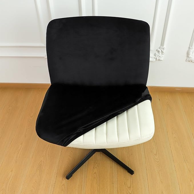 Black Criss Cross Office Desk Chair Cover Velvet Stretch Wide Armless Vanity Make-up Chair Slipcover 1 Piece Washable