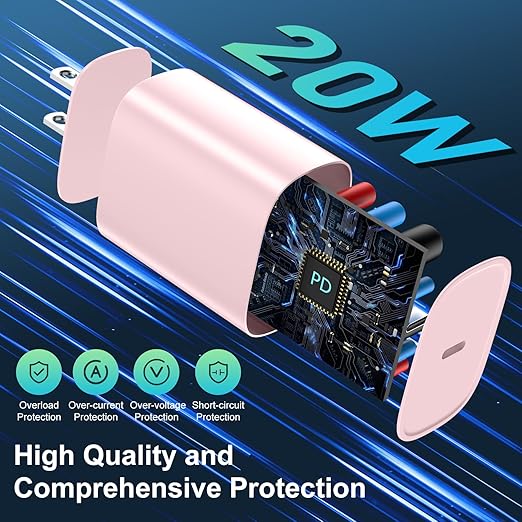 DiHines Phone 14 13 12 11 Fast Charger,10FT Long Fast Charging Lightning Cable with 20W USB C Charger Block for Phone 14/14 Pro Max/13/13 Pro Max/12/12 Pro Max/11/11Pro/XS/Max/XR/X,Pad,Pink