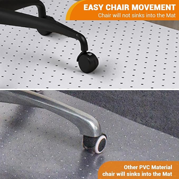 Office Chair Mat for Hard Floor, 45'' x 53'' Computer Desk Chair Mat for Floors, Easy Rolling for Office on Carpets Anti-Slip Carpet Protector for Rolling Work and Gaming Chairs