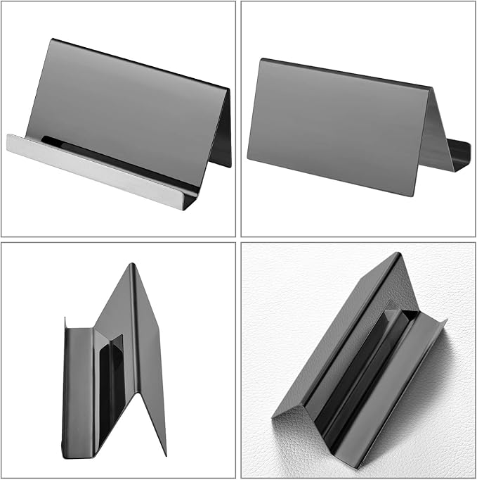 Maxdot 2 Pack Stainless Steel Business Cards Holders Desktop Credit Name Card Display Organizer for Business Mental Name Case Rack for Office Home Daily Use(Black)