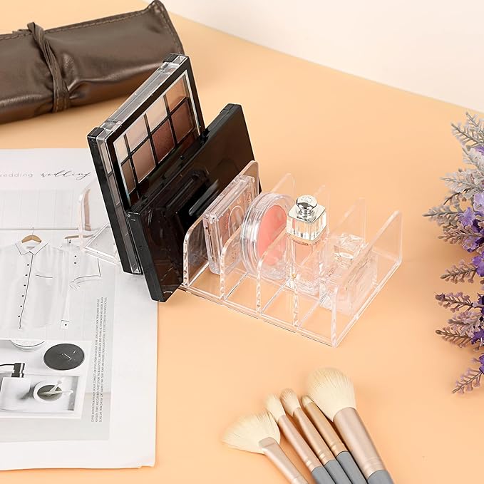 Hipiwe 2 Packs Mail Organizer Plastic Cash Tray for Desk - 7 Slots File Organizer Clear Desktop Bill Divider Holder for Paper Envelope Document Book Money Eyeshadow Makeup Palette