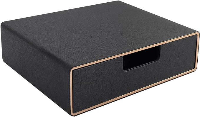 Stackable Organizer Drawer PU Leather Classic Handmade,Organize Home Office Desk Accessories and Sort Letter-Size Paper/a4 Document,Desk Caddy with Drawers Storage Box ,13.1x10x3.7inches,Black
