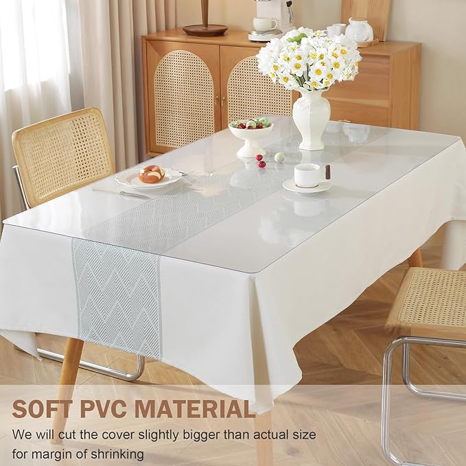 LovePads Frosted Table Cover Protector 42 x 78 Inch, 1.5mm Thick Plastic Table Cover, Table Protector for Dining Room Table, Waterproof Vinyl Tablecloth Table Pad Mat for Kitchen, Writing Desk