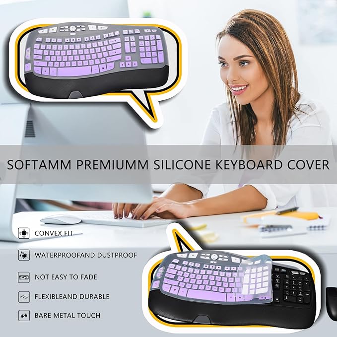 Keyboard Cover for Logitech K350 MK550 MK570 Wireless Wave Keyboard,Waterproof Silicone Keyboard Protector Skin for Logitech K350 MK550 MK570 Keyboard Protective Accessories(Gradient Purple)
