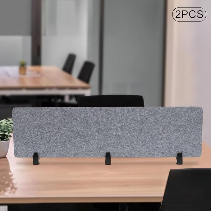Acoustic Desk Divider, 2Pcs Tabletop Mounted Privacy Cubicle Panels, Clamp-On Polyester Fiber Felt Partition, Noise Reducing Office Partition for Workstation, Classroom, Study Area, 60 * 16in Grey