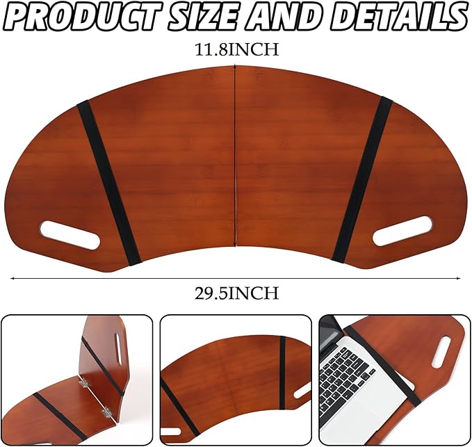 GlikCeil 29.5" Wood Curved Lap Desk Table Tray with Handles Wooden Foldable Desk Curved Bed Lap Board Keyboard Tray for Laptop Computer Mouse(Reddish Brown)
