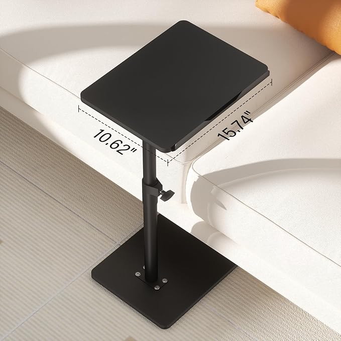 YUHFERA Sofa Armrest Tray Table for Couch - 360° Swivel Height Adjustable End for Small Spaces, Snack Side Table for Bed or Chair with Phone & Tablet Slot (Black,Angle Adjustable)