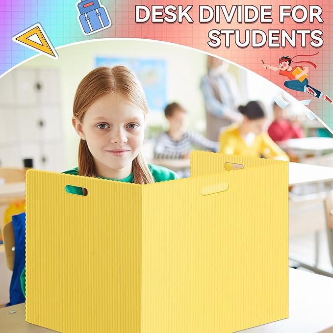 24 Pcs Desk Dividers for Students Plastic Durable and Waterproof Privacy Folders Shields Test Dividers with Classroom Privacy Boards for School Study Teacher Supplies (Yellow)