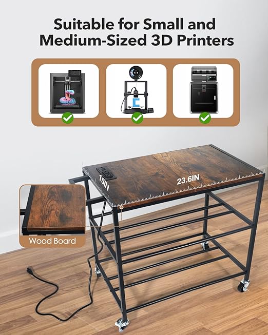 3D Printer Stand with Filaments Storage-Small 3D Printer Table for consumables Storage,Heavy Duty 3D Printer cart Desk Suitable for workshops, Studios and Offices