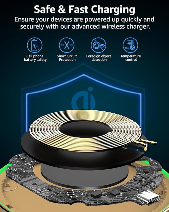 TOZO W1 New Anti-Slip Aircraft-Grade Aluminum Wireless Charger 15W Max Fast Wireless Charging Pad Compatible with iPhone 17/17 Pro/17 Pro Max/Air/16/15/14/SE Series, Samsung Galaxy S25/S24/S23