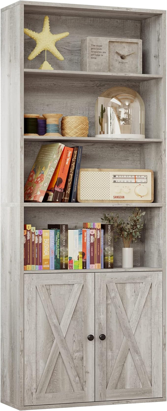 IRONCK Industrial Bookshelves and Bookcases with Doors Floor Standing 6 Shelf Display Storage Shelves 70 in Tall Bookcase for Home Office, Living Room