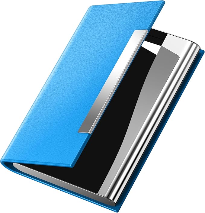 Padike Business Card Holder, Business Card Case Professional PU Leather & Stainless Steel Multi Card Case,Business Card Holder Wallet Credit card ID Case/Holder For Men & Women. (U-Blue)