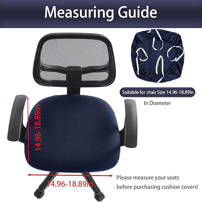 Stretch Jacquard Office Chair Cover, Removable Washable Desk Chair Cover, Anti-dust Seat Cushion Protectors - Navy
