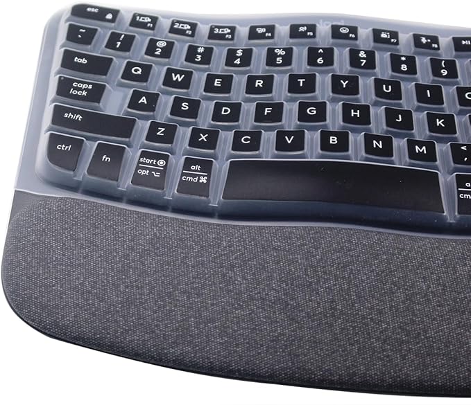 Silicone Keyboard Skin Cover Compatible for 2023 Logitech Wave Keys Wireless Ergonomic Keyboard & Logitech Wave Keys MK670 Keyboard Protector (Black)
