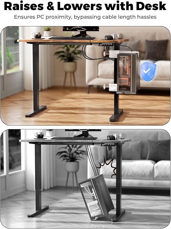 JOY worker Upgraded Under Desk PC Mount for Standing Desk, Clamp-On Desk Leg Computer Mount with Extra Protective Arms, Adjustable Computer Case CPU Holder Holds Up to 44lbs, White