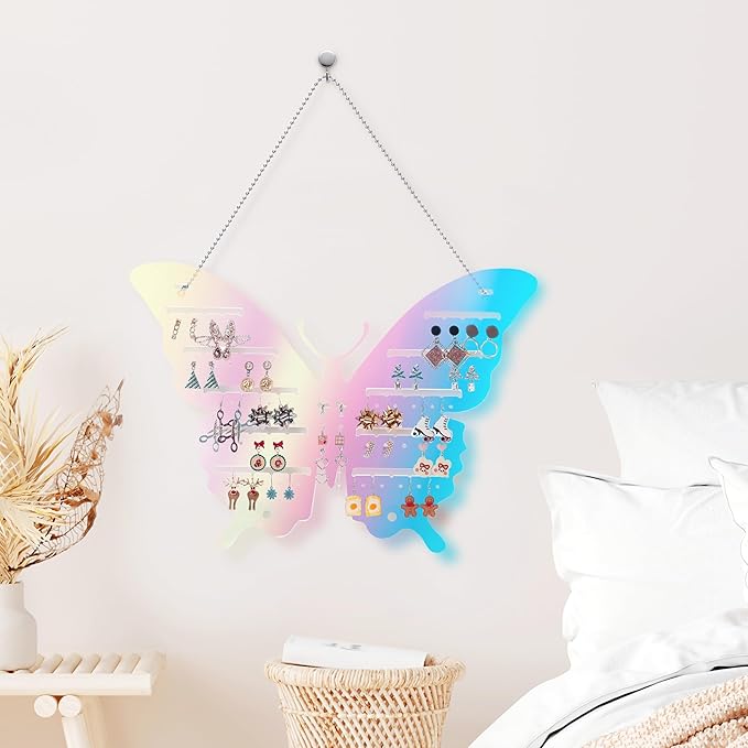 Acrylic Jewelry Organizer - Wall-Mounted or Desktop Stand for Earrings, Studs and Hooks - Multifunctional Earring Holder with 40 Holes, 40 Slots, for Studs, and Jewelry Storage