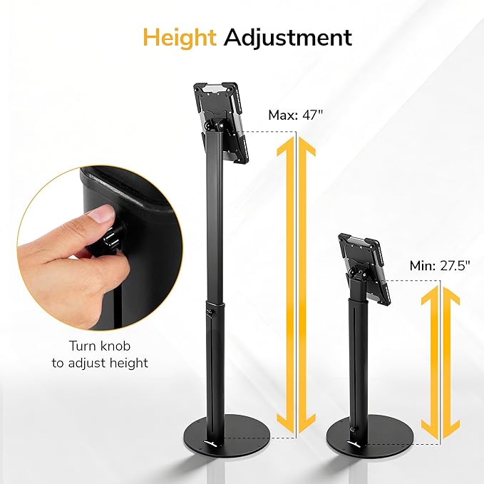 Mount-It! Anti-Theft Universal Tablet Floor Stand Kiosk, Locking Enclosure for iPad, Galaxy Tab & Surface Pro 9.7"–13.1", Height Adjustable 27.5"–47", Commercial Kiosk Stand, Black
