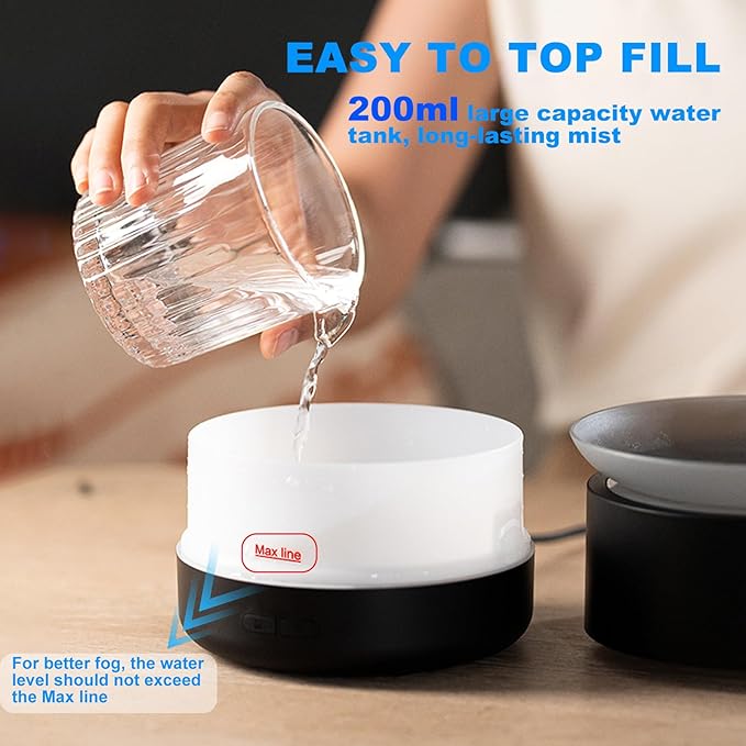 Bedroom Household Humidifier, USB Personal Desktop Humidifier Filled on The Top, Essential Oil Diffuser with 7 Color Ambient Lights, 2 Spray Modes, Suitable for Home, Office & Plants (White)