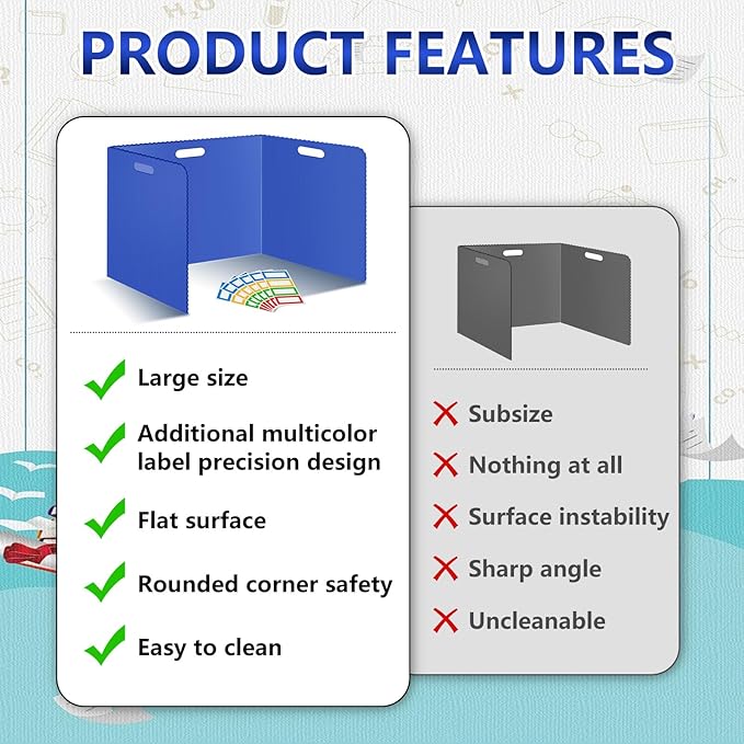 24 Pcs Desk Dividers for Students Classroom Plastic Privacy Folders Blue Test Dividers for Students Desks Trifold Privacy Panel Partitions for School Teacher Supplies(24pcs Blue)