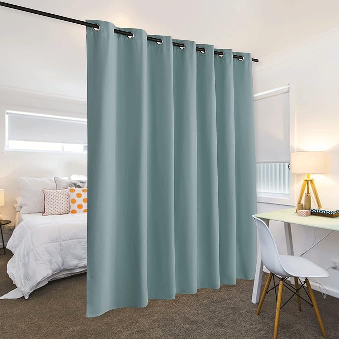 RYB HOME Privacy Curtain for Sliding Glass Door, Light Block Noise Reduce Insulated Curtain Screen Ceiling to Floor for Locker Room Basement Bedroom Closet, 100 inch Wide x 90 inch Long, Dusty Blue