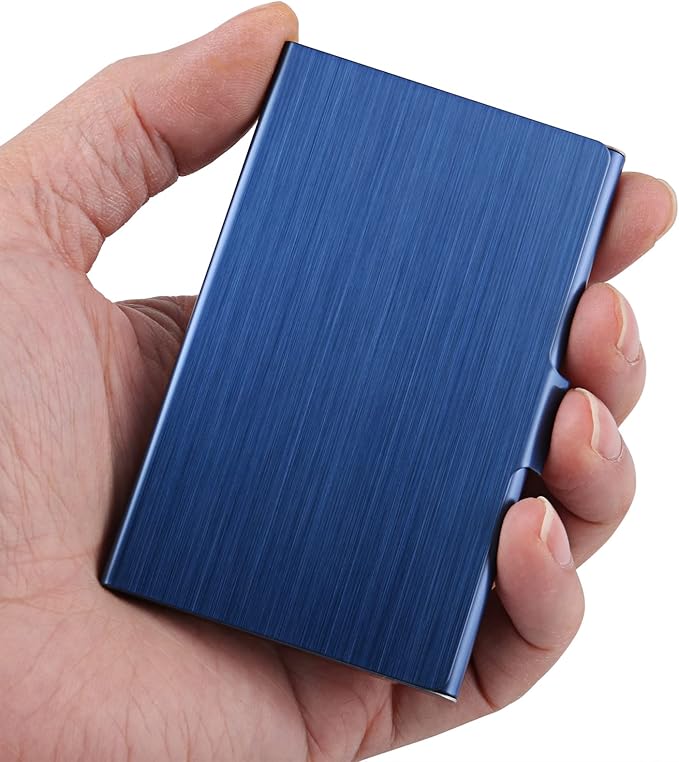 Business Card Holder, Slim Business Card Case for Men & Women, Pocket Metal Card Case, Professional Stainless Steel Business Card Holders, Purse Name Card Holder, Buckle Style Shut, Blue