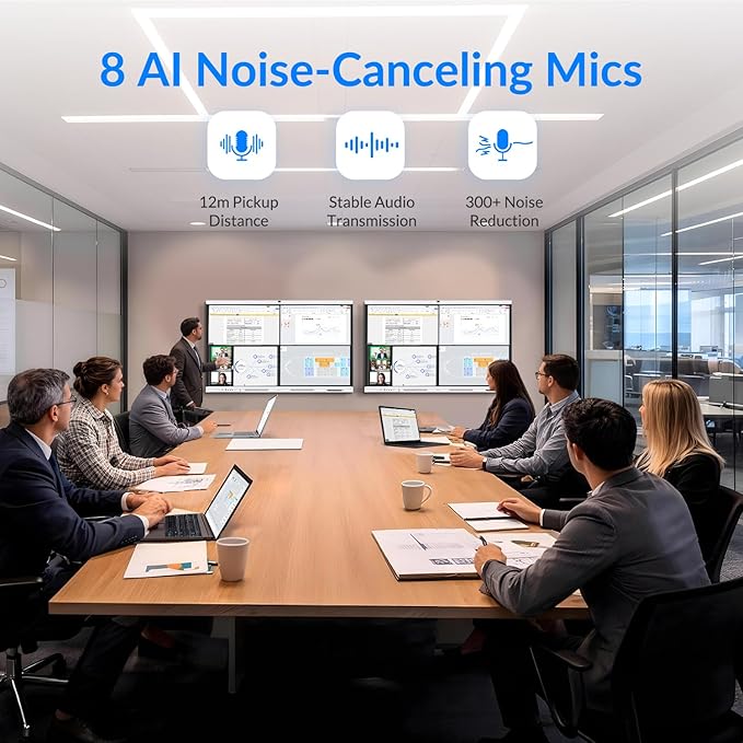 Smart Board, 55" All-in-One Interactive Whiteboard, Google EDLA Certified, 48MP CMOS Sensor 4K UHD Camera, 8 AI Noise-Canceling Mics, for Professional Business Meetings and Classroom