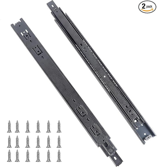 KINJOEK 2 PCS 18 Inch Full Extension Ball Bearing Drawer Slides Heavy Duty Side Mount Cabinet Rails Tool Box, Keyboard Glides Rails Rack, Black