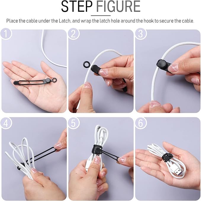 Nuanchu 40 Pcs Silicone Cable Ties Reusable Holder Adjustable Straps Multipurpose Charging Cable Organizer for Fastening Charging Cords Wires(4.17 Inch,Black, White)