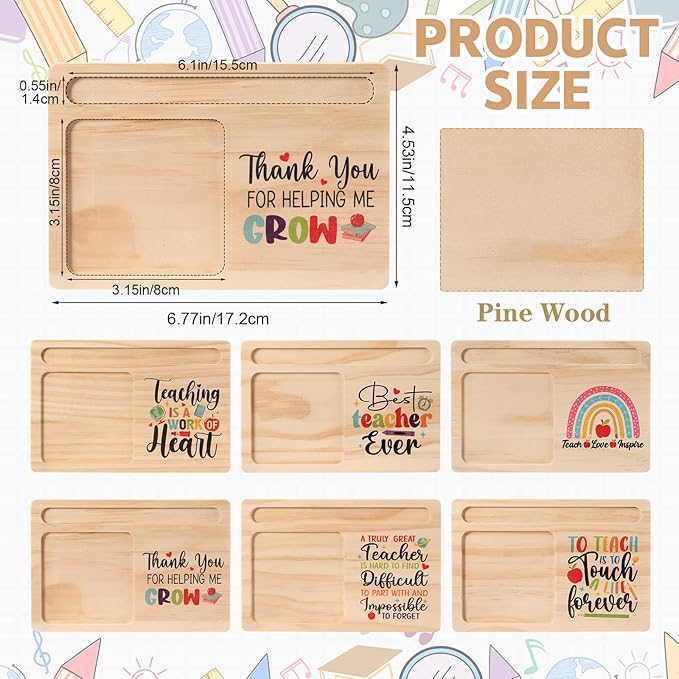 Yookeer 12 Pcs Teacher Appreciation Gift Thank You Teacher Wooden Sticky Note Holder Bulk Administrative Assistant Gift Appreciation Gifts for Employee Coworker Staff Nurse Office Desk Decoration
