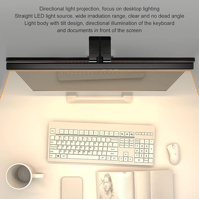 Monitor Light Bar Desk Light Bar 3 Switchable Light Modes Stepless Dimmable Touch Control Computer Screen Light Bar for Office Home White (Black)
