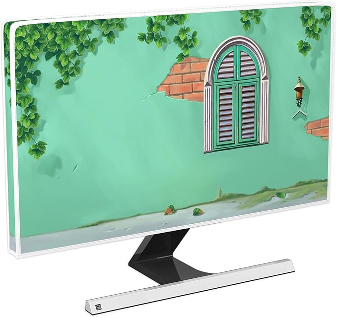 Baocicco Waterproof Weatherproof Screen TV Cover 70 Inch Full Body Covers for TV Screen Anti-Static Dustproof Protective Television Cover for LCD/LED/HD，Green Vintage Wall With Window