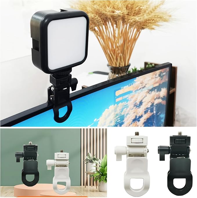 2 Pack Monitor Camera Mount Clamp Clip Screen LCD Display Top Fill Light Flash Holder Webcam Stand with 1/4 Screw Universal Connector for Phone Tripod Tablet Video Live Stream
