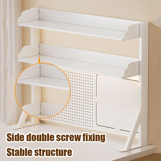 Clamp On Desk Organizer Shelf with Perforated Panels and Shelving Unit, Clamp-on Above or Under Desktop Storage Shelf for Office Home Dorm Desk
