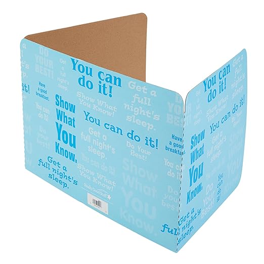 Really Good Stuff Privacy Shields for Student's Desks - 14"H x 22"W x 16"D - Blue Desk Dividers with Motivational Messages (Set of 12)