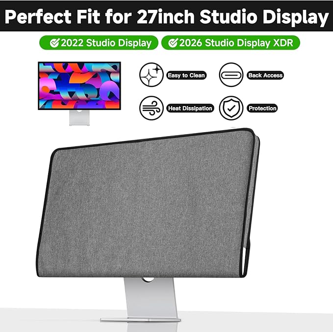 Monitor Cover Compatible with Apple Studio Display 27 Inch - Monitor Dust Cover Case Screen Protective Sleeve for Studio Display XDR 2026, Gray